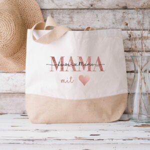 Jutetasche „OMA/MAMA mit ♥“ in drei verschiedenen Größen | personalisiert