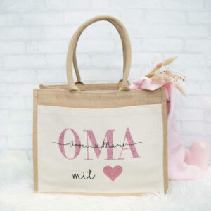 Jutetasche „OMA/MAMA mit ♥“ in zwei verschiedenen Größen | personalisiert