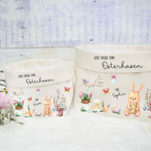 Osterkörbchen Canvas „Hase im Garten“ in zwei verschiedenen Größen | personalisiert