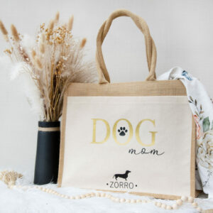 Jutetasche „Dogmom“ mit Hunde Silhouette | personalisiert