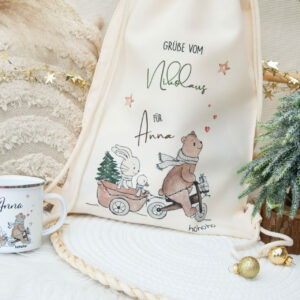 Nikolaussack Weihnachtsbär in 2 Farben | personalisiert