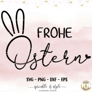 Frohe Ostern Schriftzug mit Herzchen – PNG-SVG-DXF-EPS